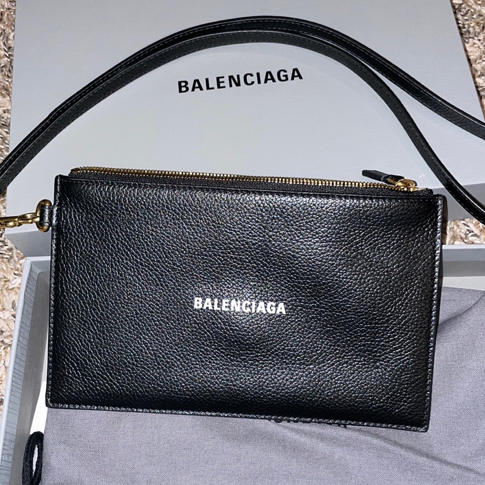 Balenciga black leather wristlet